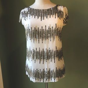 Alice + Olivia 100% Silk Ivory Beaded Sequin Top - Size Small